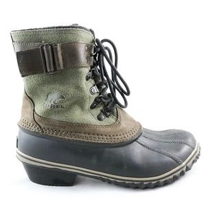 Sorel Winter Fancy Lace II Leather Waterproof Green Mid Calf Boots Womens Size 6